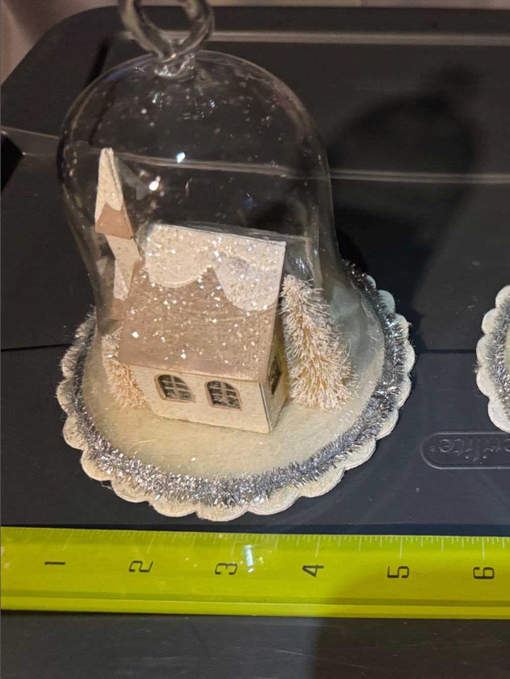Miniature Snowy Village Glass Cloche Ornament - Set of 2